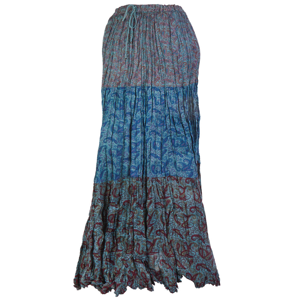 Bohemian Three Tier Paisley Long Broomstick Style Skirt Women's Skirts Hippie MD Multicolor