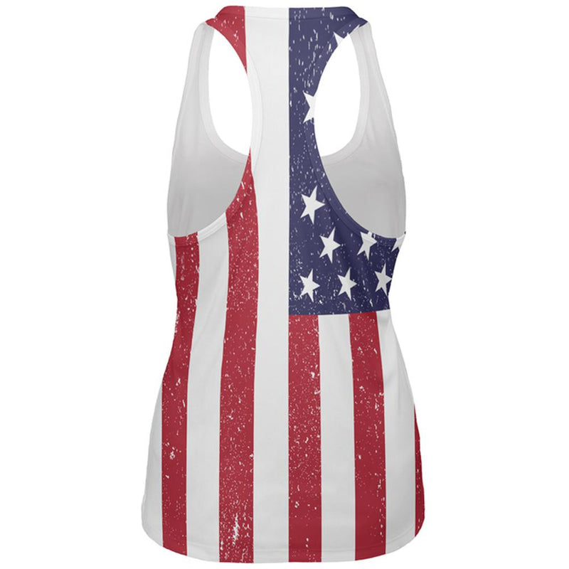 4th of July American Flag Distressed All Over Womens Work Out Tank Top Women's Tank Tops Old Glory
