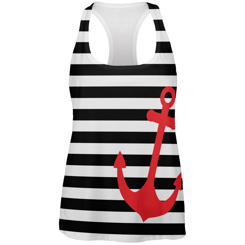Anchor Stripes Black & White All Over Womens Work Out Tank Top Women's Tank Tops Old Glory 2XL Multi