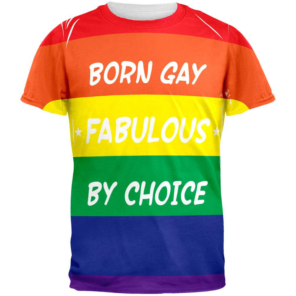 Gay Pride LGBT Born Gay All Over Adult T-Shirt Men's T-Shirts Old Glory 2XL Multi