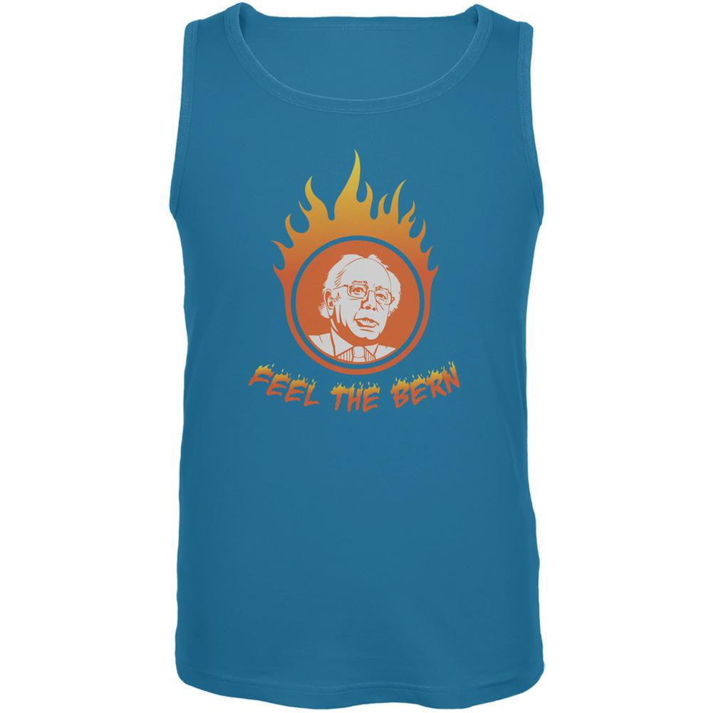 Election 2016 Bernie Sanders Feel The Bern Turquoise Adult Tank Top Men's Tank Tops Old Glory LG Blue