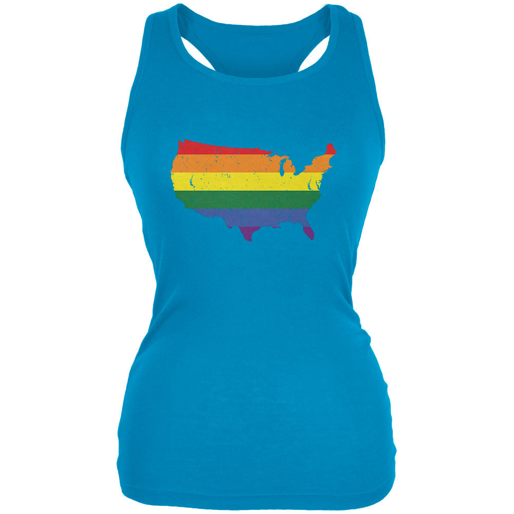 LGBT Rainbow USA Pale Blue Juniors Soft Tank Top Juniors Tank Tops LGBT 2XL Turquoise