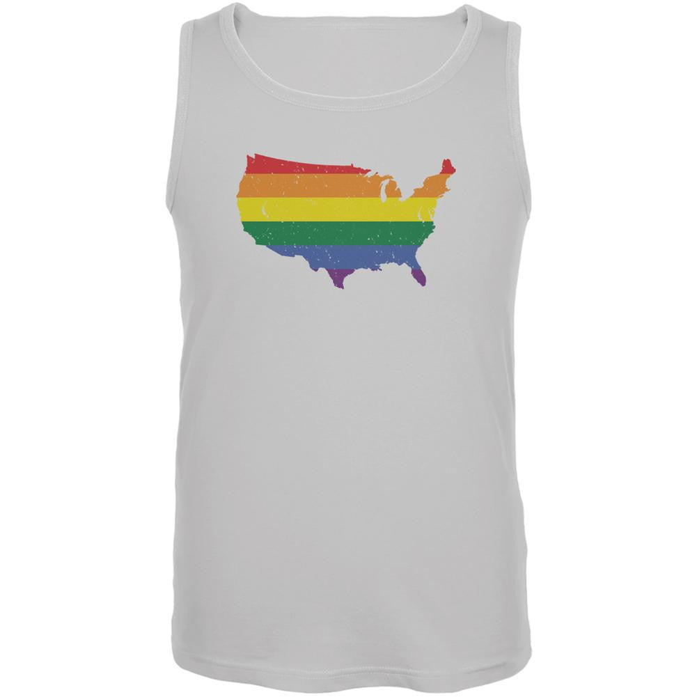 LGBT Rainbow USA White Adult Tank Top Men's Tank Tops Old Glory 2XL White