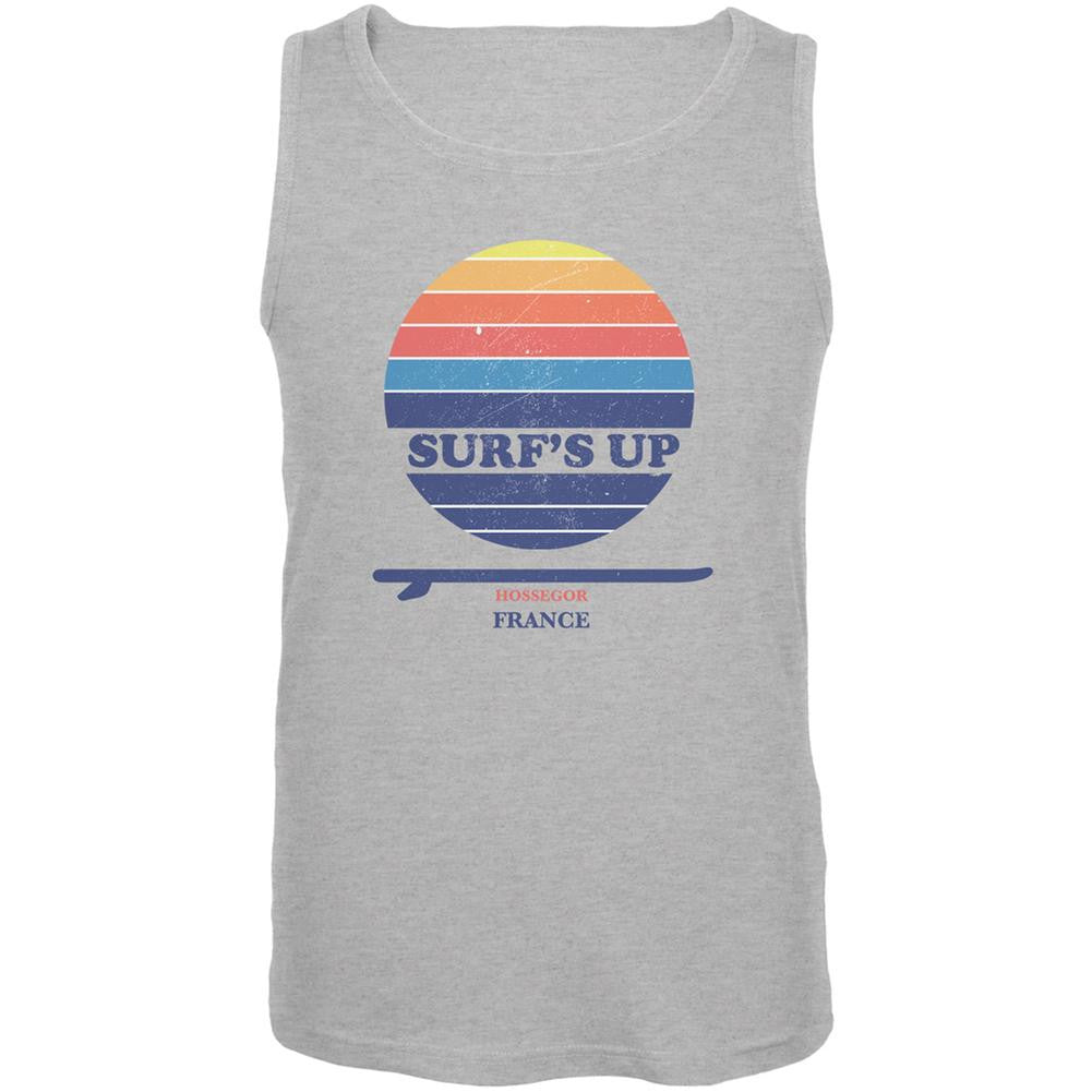 Surf's Up Hossegor Beach Heather Grey Adult Tank Top Men's Tank Tops Old Glory 2XL Grey