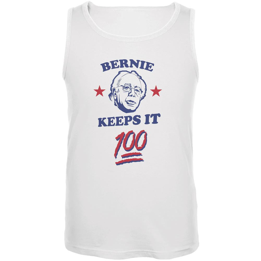 Election 2016 Bernie Sanders Keeps It 100 White Adult Tank Top Men's Tank Tops Old Glory 2XL White