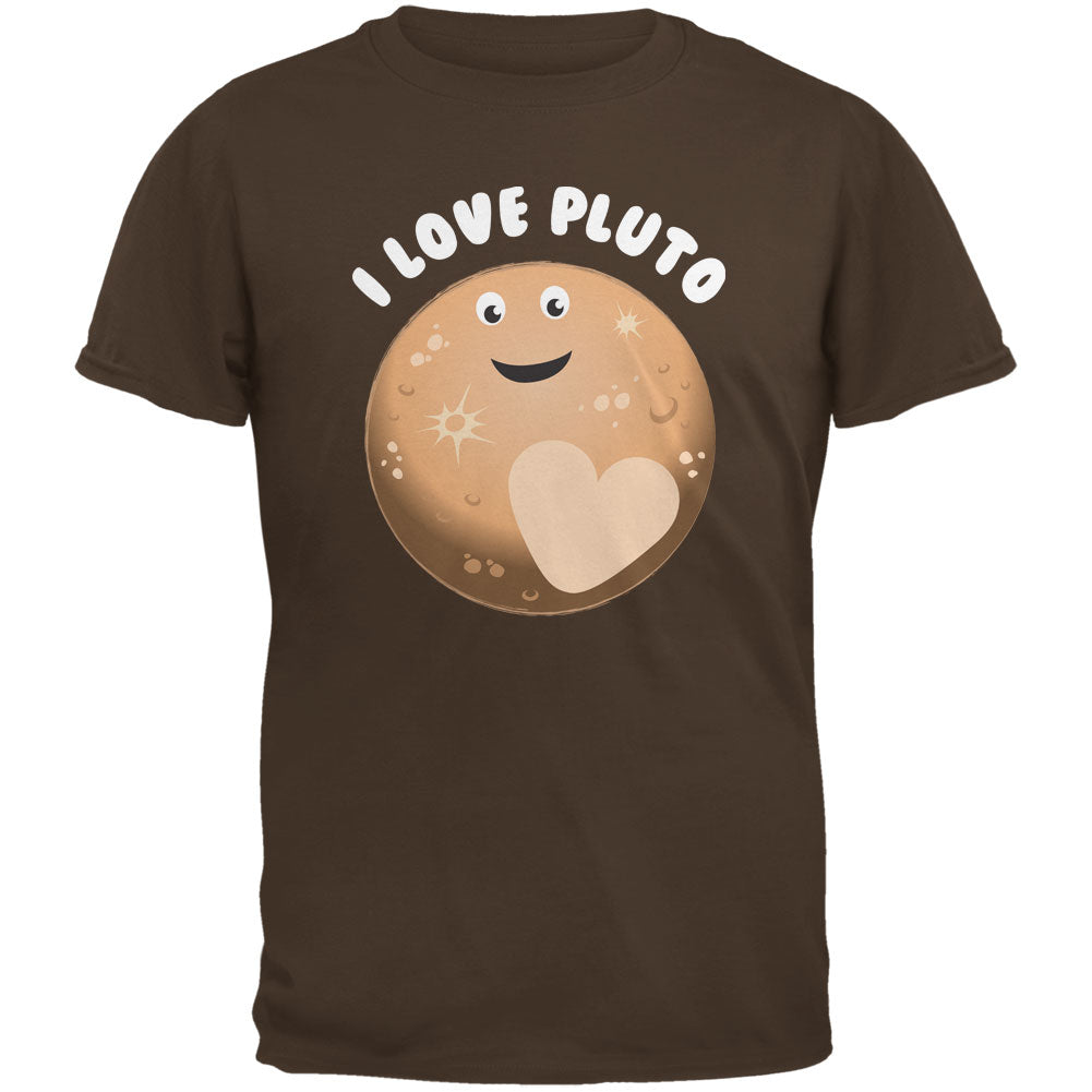 I Love Pluto Planet Brown Adult T-Shirt Men's T-Shirts Old Glory 2XL Brown