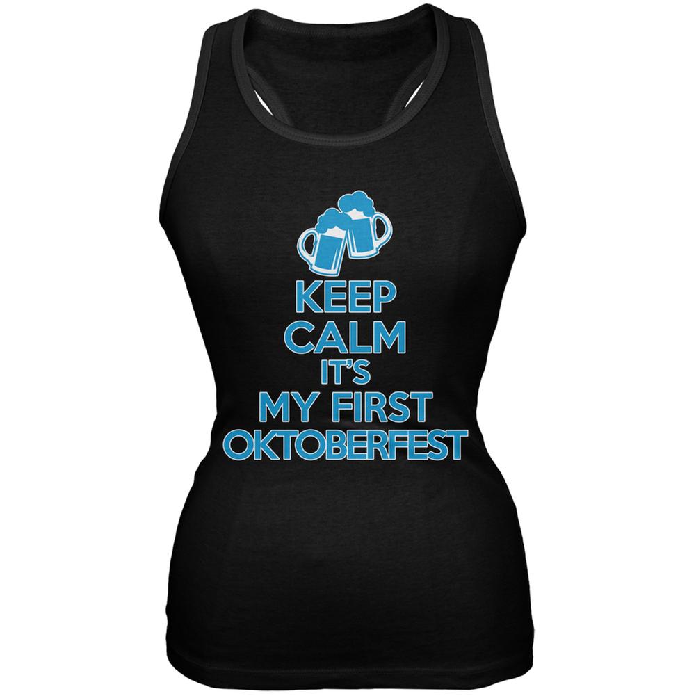 Oktoberfest Keep Calm First Funny Black Juniors Soft Tank Top Juniors Tank Tops Old Glory 2XL Black