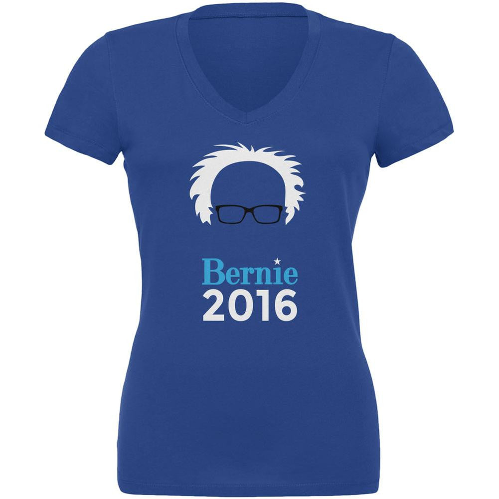 Election 2016 Bernie Sanders Hair Minimalist Royal Juniors V-Neck T-Shirt Juniors V-Neck T-Shirts Old Glory 2XL Blue