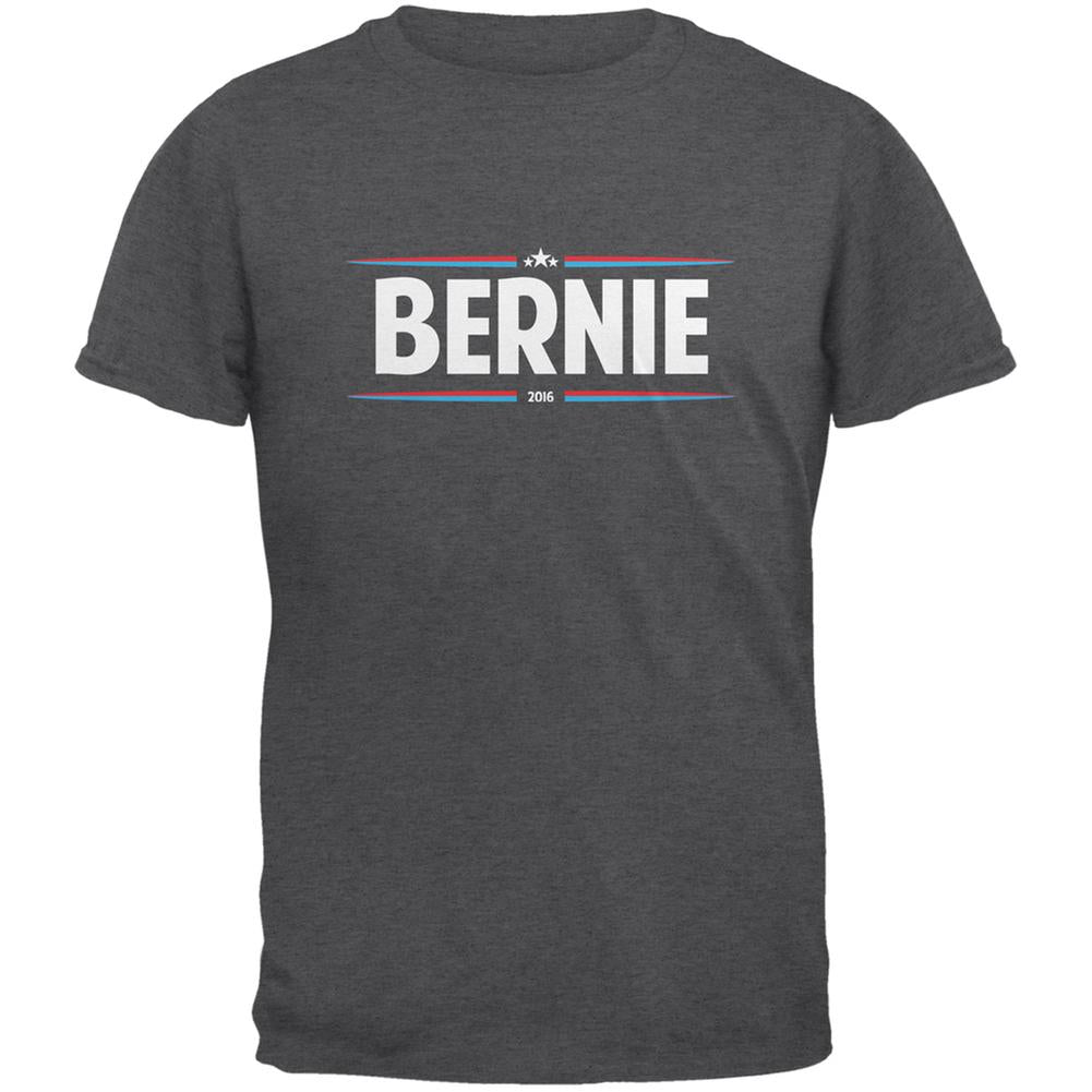 Election 2020 - Bernie Thin Stripes Dark Heather Adult T-Shirt Men's T-Shirts Old Glory 2XL Grey