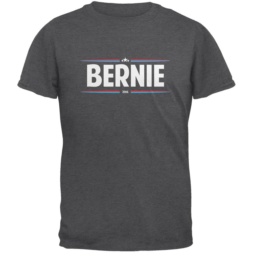 Election 2016 - Bernie Thin Stripes Dark Heather Adult T-Shirt Men's T-Shirts Old Glory 2XL Grey