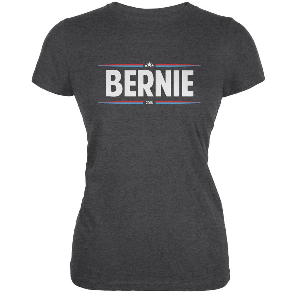 Election 2016 - Bernie Thin Stripes Dark Heather Juniors Soft T-Shirt Juniors T-Shirts Old Glory 2XL Grey