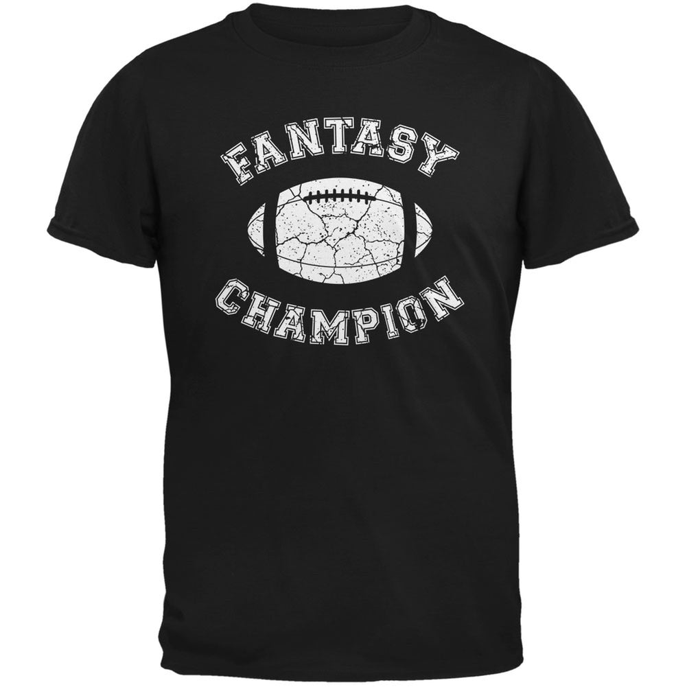 Fantasy Football Distressed Champion Black Adult T-Shirt Men's T-Shirts Old Glory 2XL Black