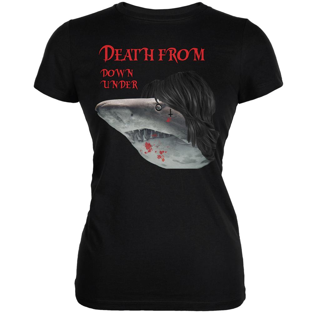 Death From Down Under Shark Black Juniors Soft T-Shirt Juniors T-Shirts Old Glory 2XL Black