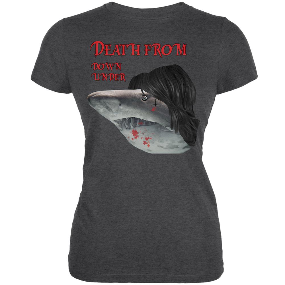 Death From Down Under Shark Dark Heather Juniors Soft T-Shirt Juniors T-Shirts Old Glory 2XL Grey
