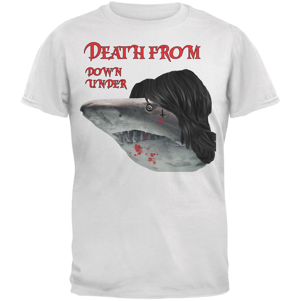 Death From Down Under Shark White Adult T-Shirt Men's T-Shirts Old Glory 2XL White