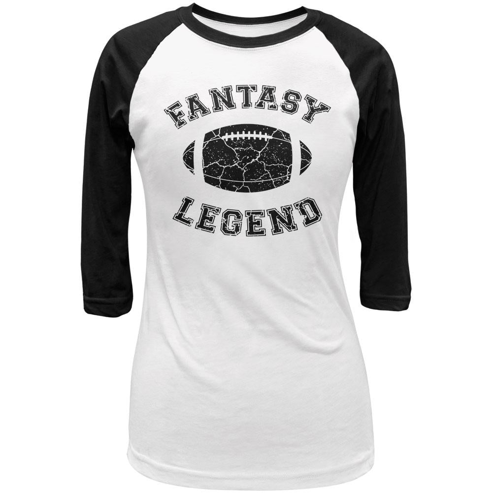 Fantasy Football Distressed Legend White/Black Juniors 3/4 Sleeve Raglan T-Shirt Juniors Raglans Old Glory LG Multi