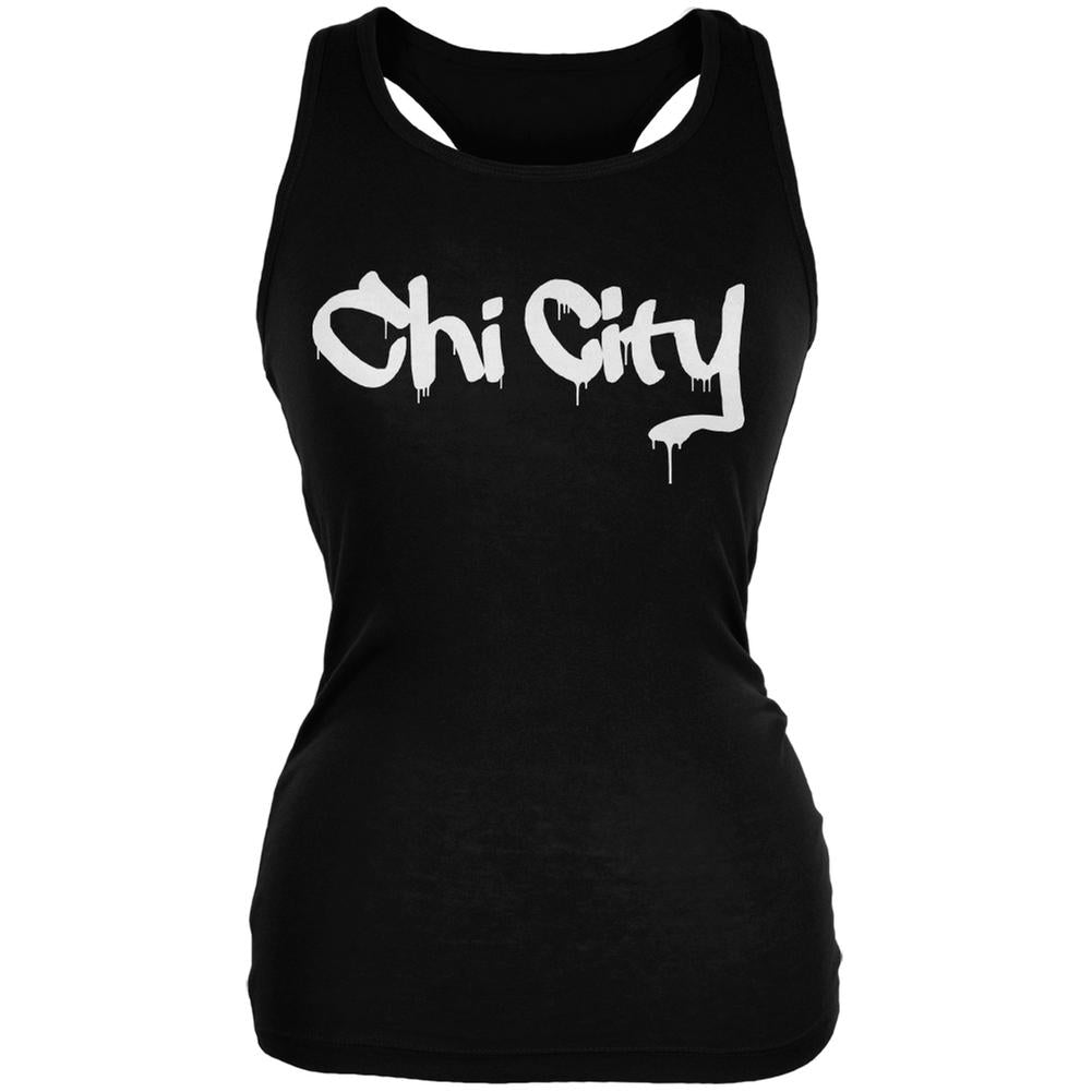 Chicago Chi City Graffiti Black Juniors Soft Tank Top Juniors Tank Tops Old Glory 2XL Black