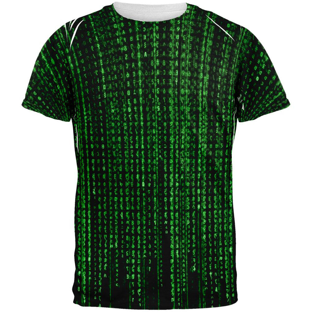 Falling Binary Code All Over Adult T-Shirt Men's T-Shirts Old Glory 2XL Multi