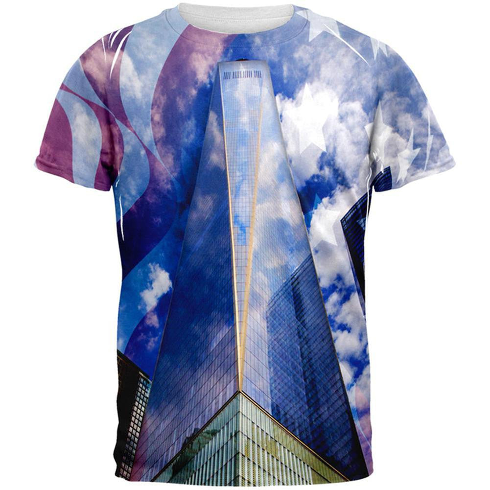 USA Freedom Tower New York City All Over Adult T-Shirt Men's T-Shirts Old Glory 2XL Multi