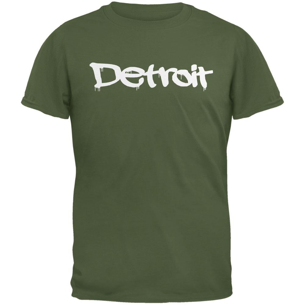 Detroit Graffiti Military Green Adult T-Shirt Men's T-Shirts Old Glory 2XL Green