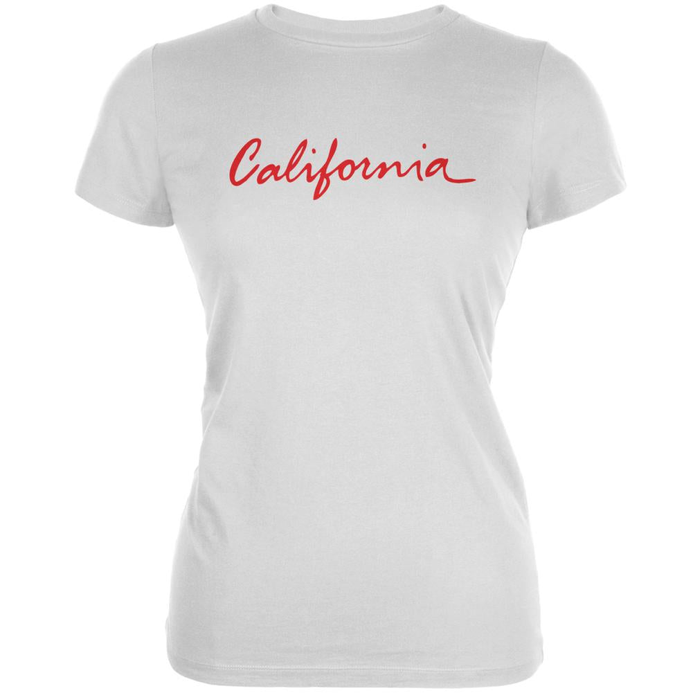 California License Plate White Juniors Soft T-Shirt Juniors T-Shirts Old Glory 2XL White
