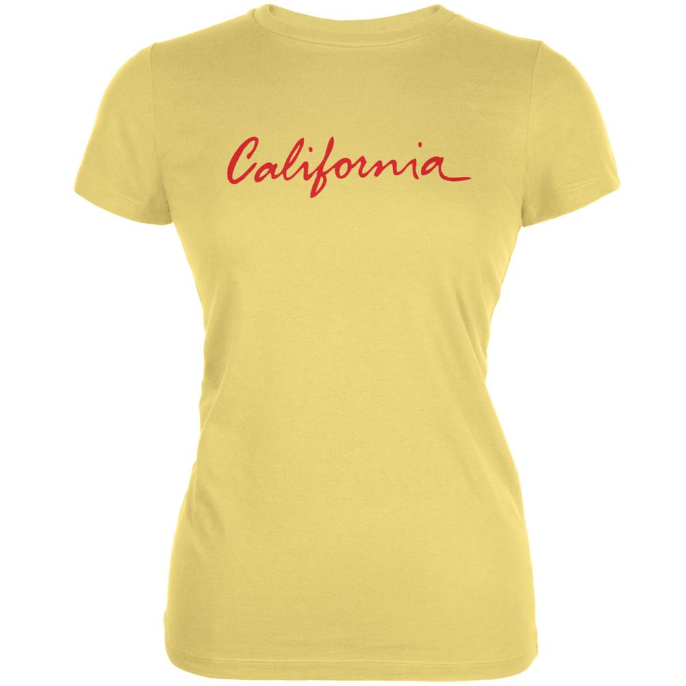 California License Plate Yellow Juniors Soft T-Shirt Juniors T-Shirts Old Glory LG Yellow