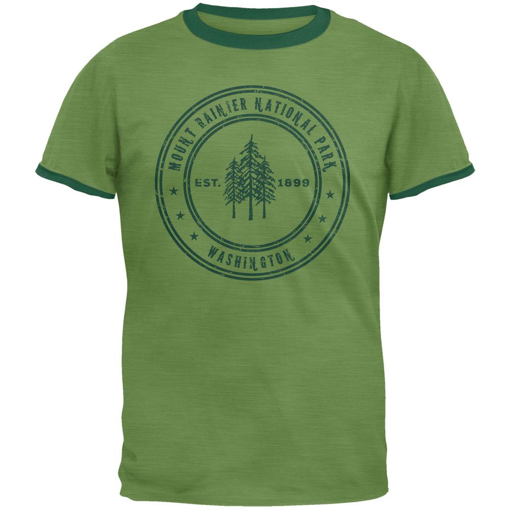 Mount Rainier National Park Vintage Heather Green Men's Ringer T-Shirt Men's T-Shirts Old Glory 2XL Green