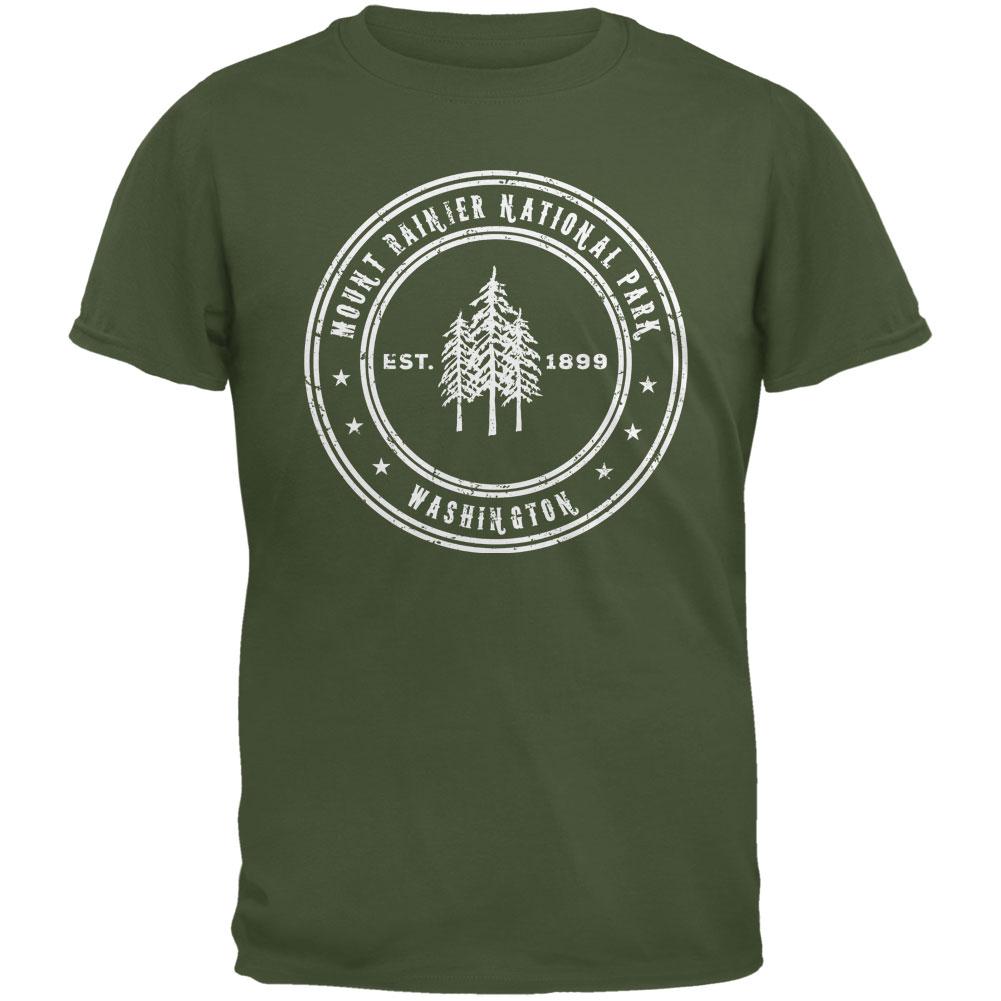 Mount Rainier National Park Military Green Adult T-Shirt Men's T-Shirts Old Glory 2XL Green