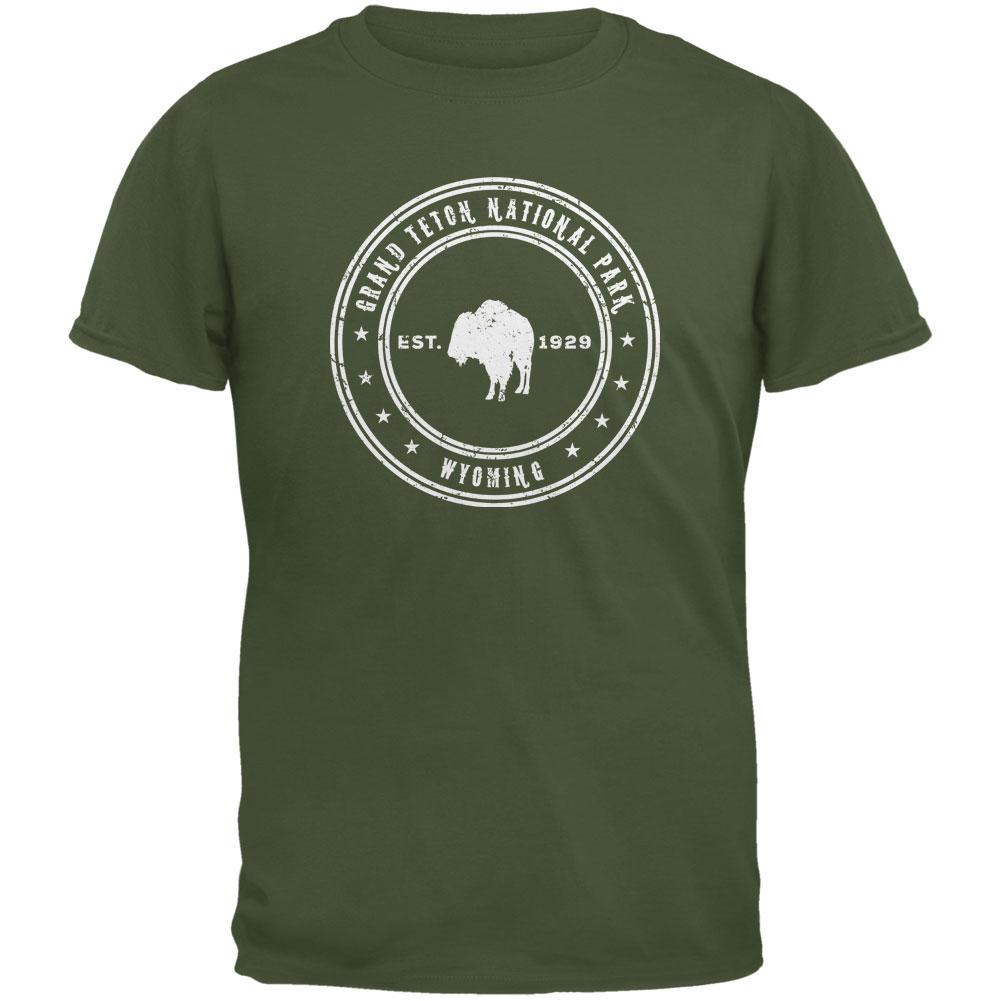 Grand Teton National Park Military Green Youth T-Shirt Youth T-Shirts Old Glory LG Green