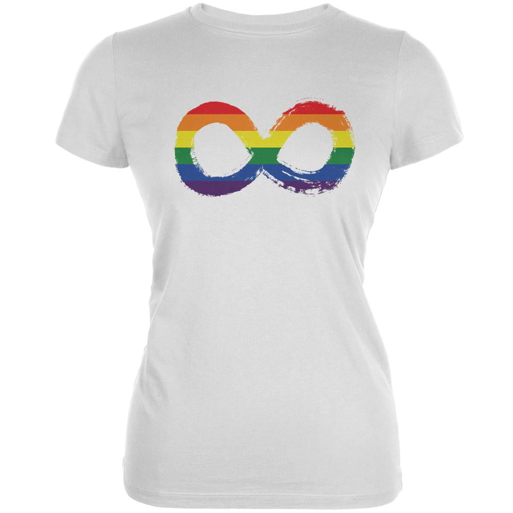 LGBT Infinity Rainbow White Juniors Soft T-Shirt Juniors T-Shirts Old Glory 2XL White