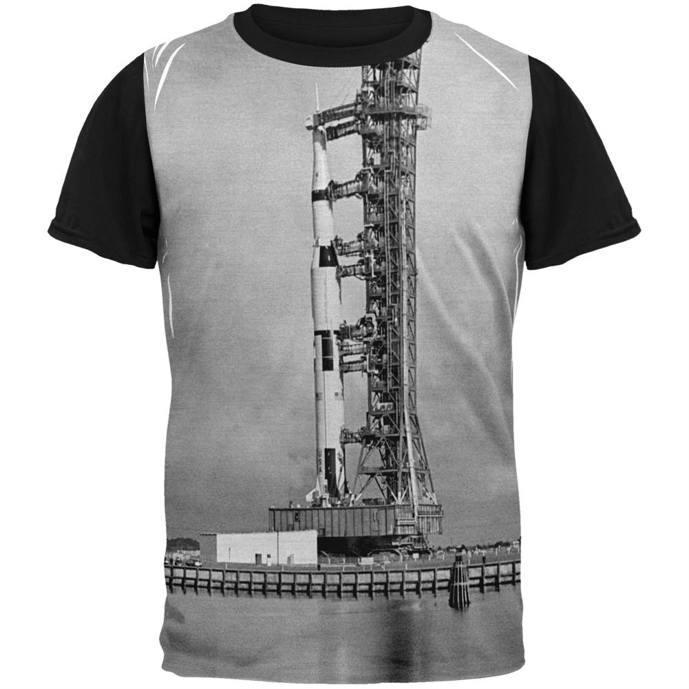 Apollo 8 Saturn 5 Rocket Black and White Adult Black Back T-Shirt Men's T-Shirts Old Glory SM Multi