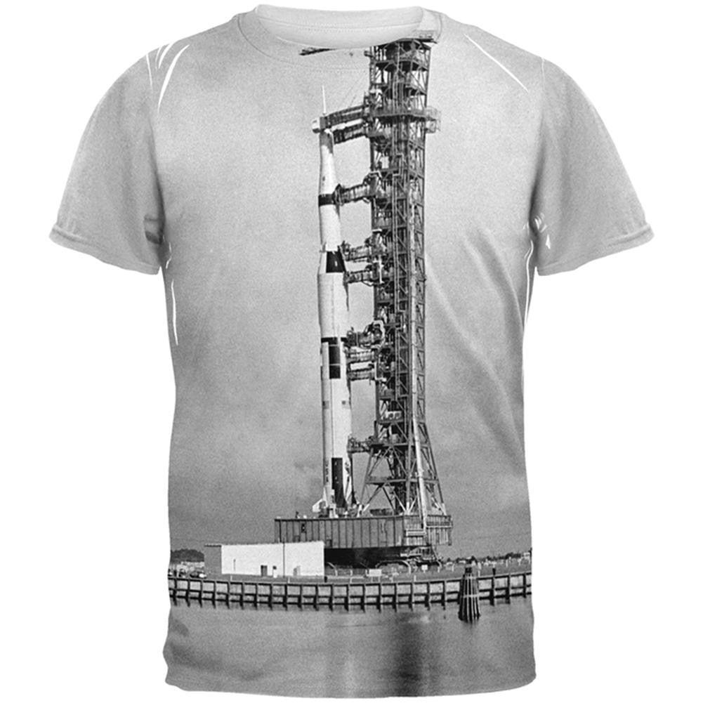 Apollo 8 Saturn 5 Rocket Black and White All Over Adult T-Shirt Men's T-Shirts Old Glory 2XL Multi