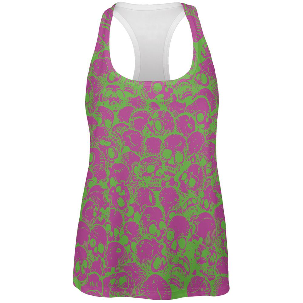 Green & Pink Skulls All Over Womens Racerback Tank Top Women's Tank Tops Old Glory 2XL Multi