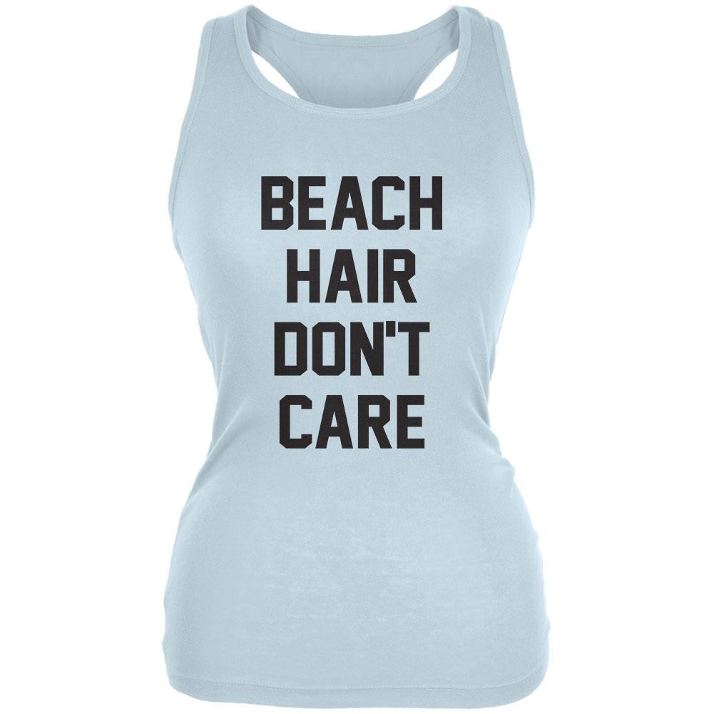 Beach Hair Don't Care Pale Blue Juniors Soft Tank Top Juniors Tank Tops Old Glory 2XL Blue