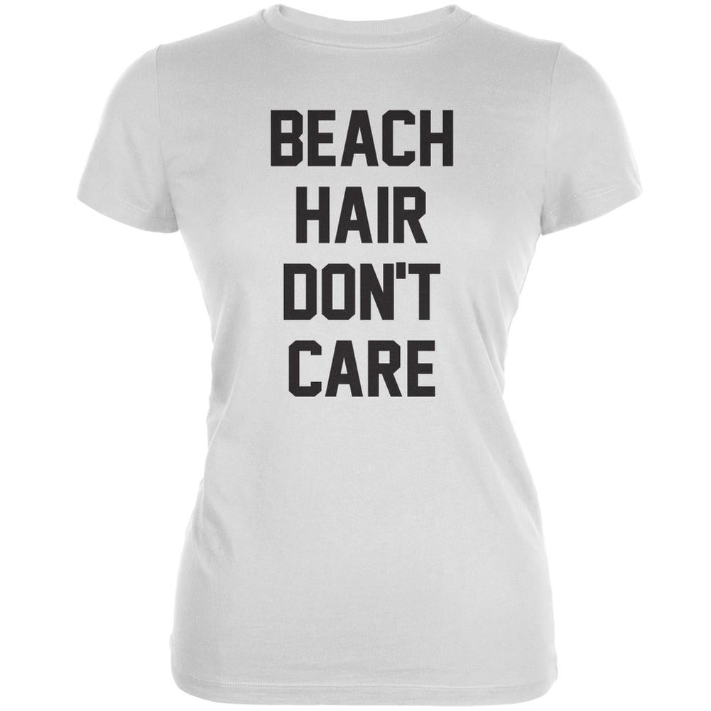 Beach Hair Don't Care White Juniors Soft T-Shirt Juniors T-Shirts Old Glory 2XL White