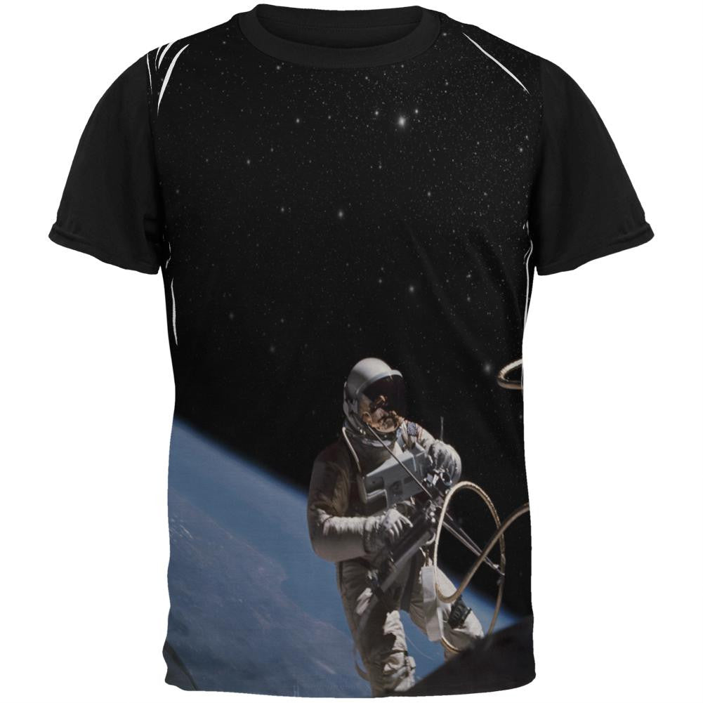 Space Walk Astronaut Adult Black Back T-Shirt Men's T-Shirts Old Glory SM Multi