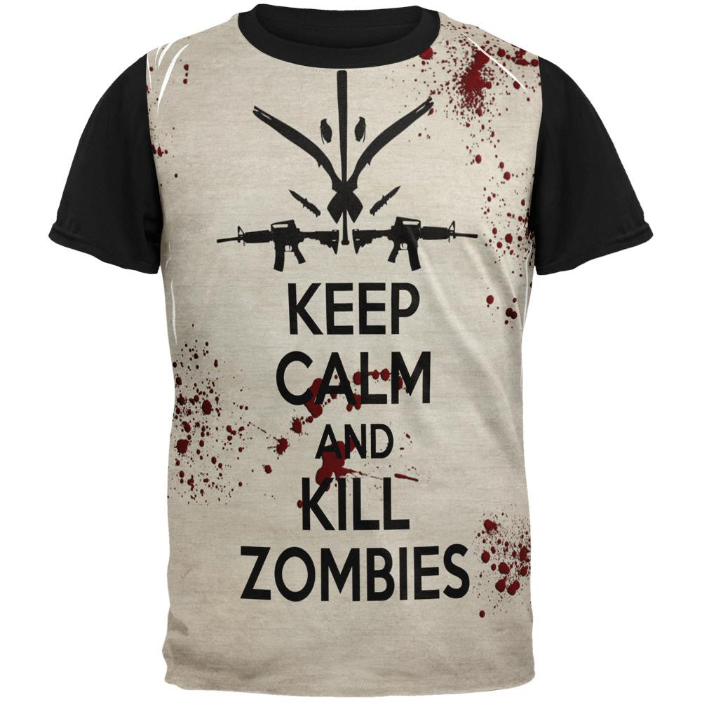 Keep Calm and Kill Zombies Adult Black Back T-Shirt Men's T-Shirts Old Glory SM Multi