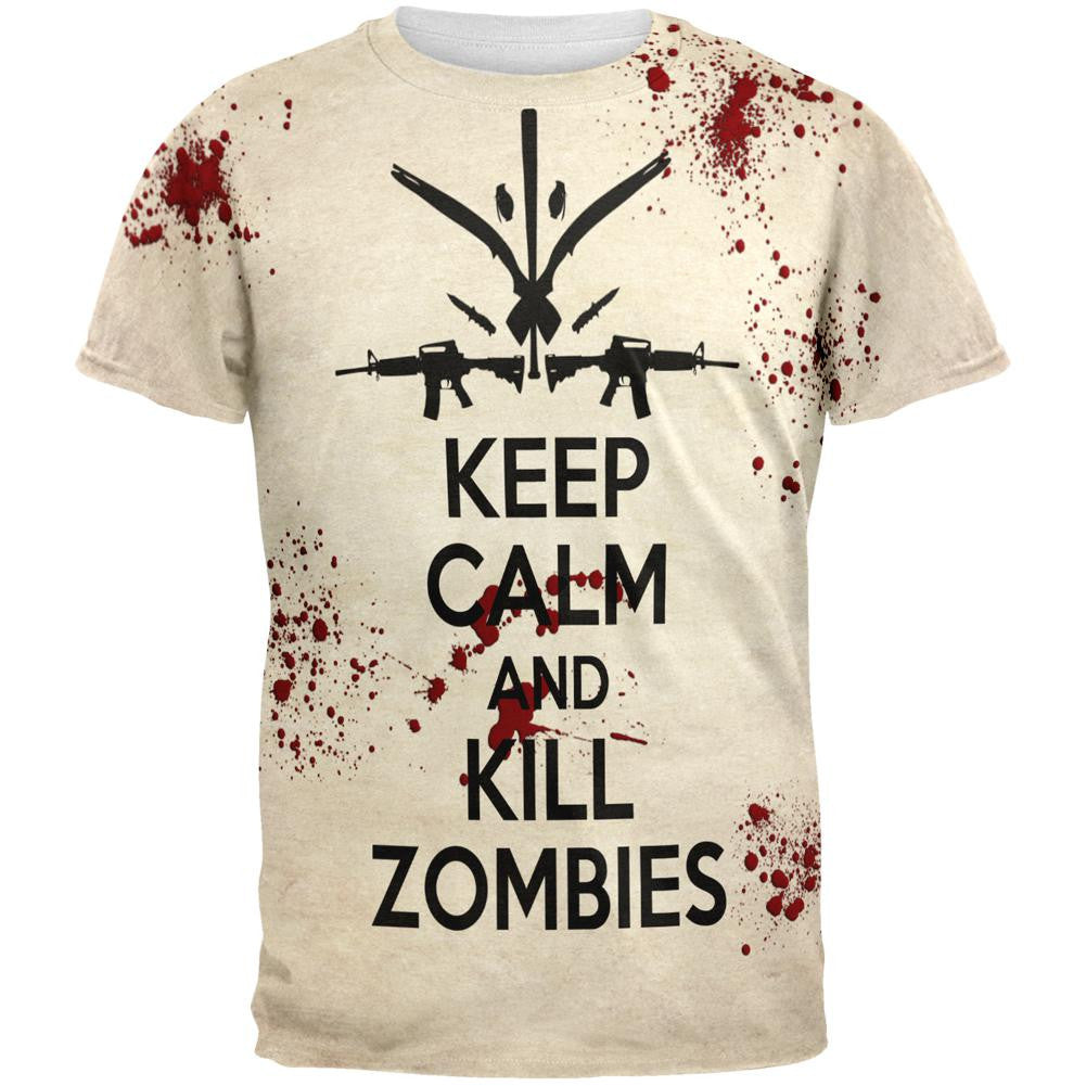 Keep Calm and Kill Zombies All Over Adult T-Shirt Men's T-Shirts Old Glory 2XL Multi