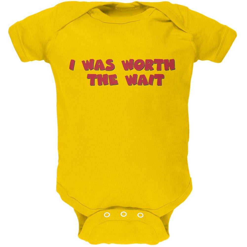 I Was Worth The Wait Yellow Soft Baby One Piece Baby One Piece Old Glory 0-3M Yellow