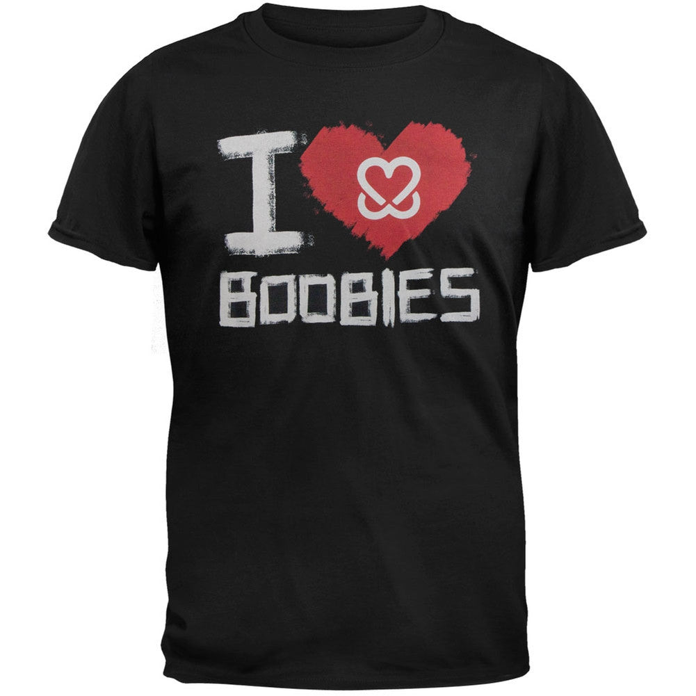 Keep A Breast - Painted I Love Boobies Black Adult T-Shirt Men's T-Shirts Keep A Breast Foundation