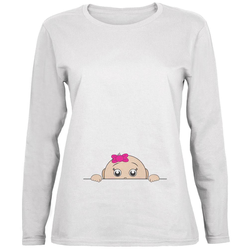Peeking Baby Girl Black Womens Long Sleeve T-Shirt Women's Long Sleeves Old Glory