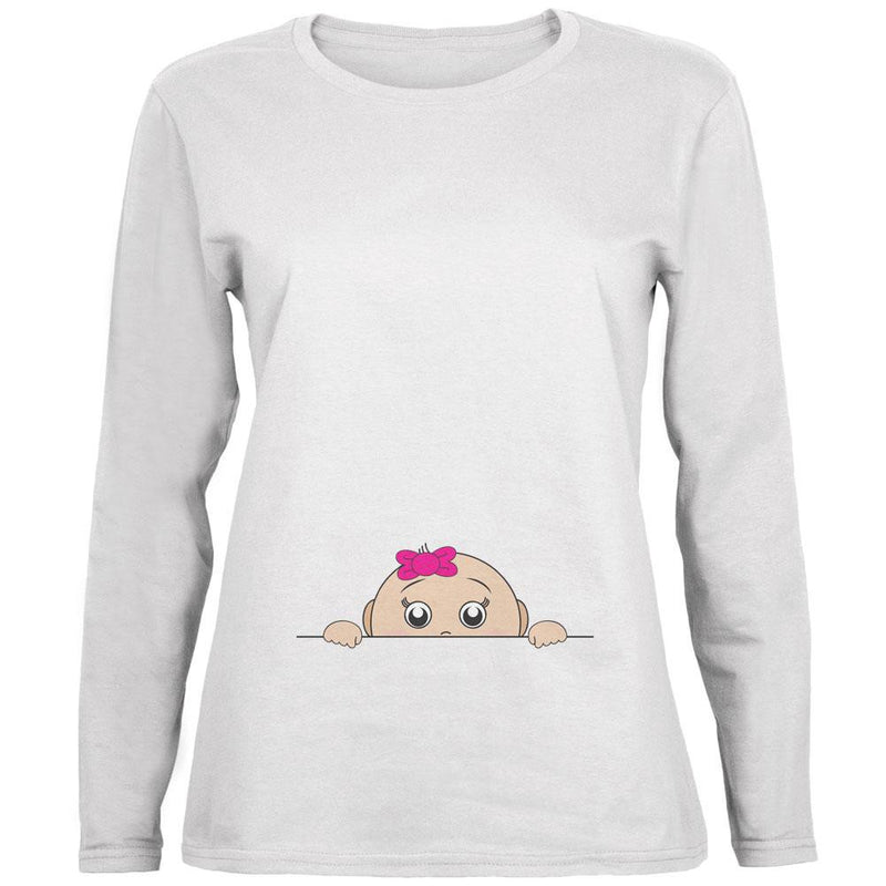 Peeking Baby Girl Black Womens Long Sleeve T-Shirt Women's Long Sleeves Old Glory