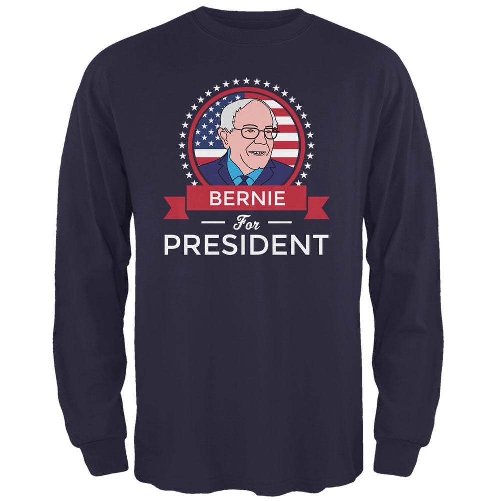 Election 2020 Bernie Sanders President Ribbon Navy Adult Long Sleeve T-Shirt Men's Long Sleeves Old Glory 2XL Black