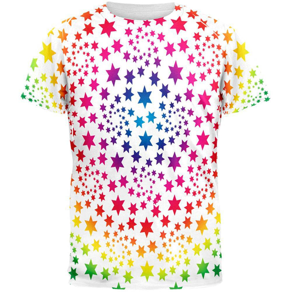 Rainbow Star Swirls All Over Adult T-Shirt Men's T-Shirts Old Glory 2XL Multi