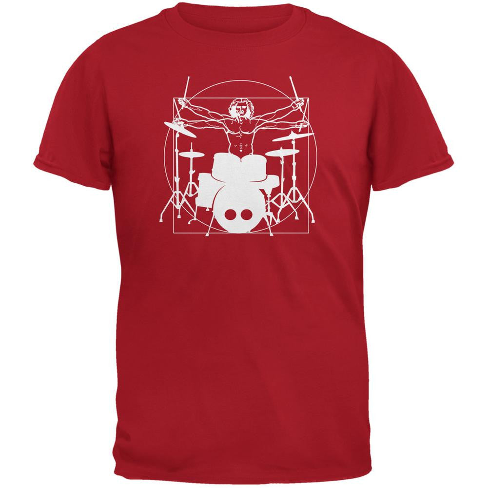 Vitruvian Man Drummer Red Adult T-Shirt Men's T-Shirts Old Glory 2XL Red