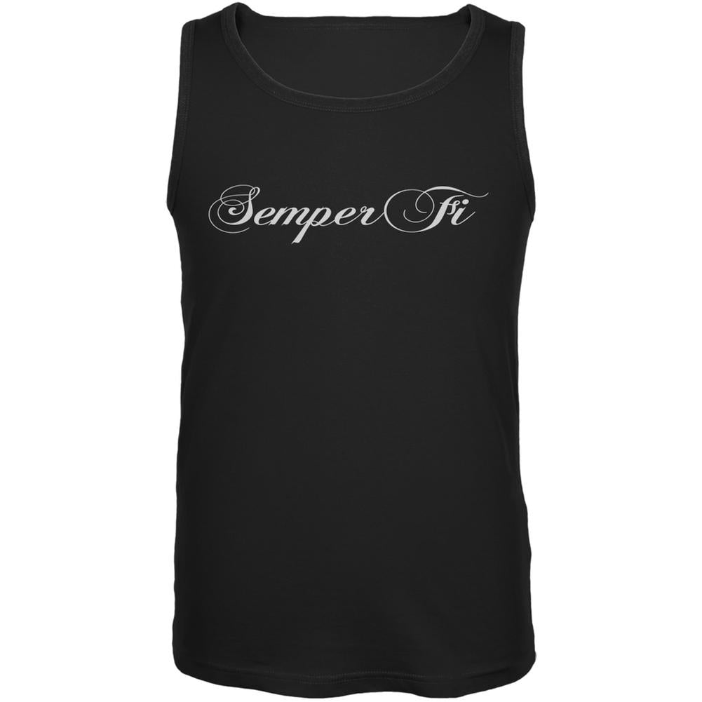 Semper Fi Script Black Adult Tank Top Men's Tank Tops Old Glory 2XL Black