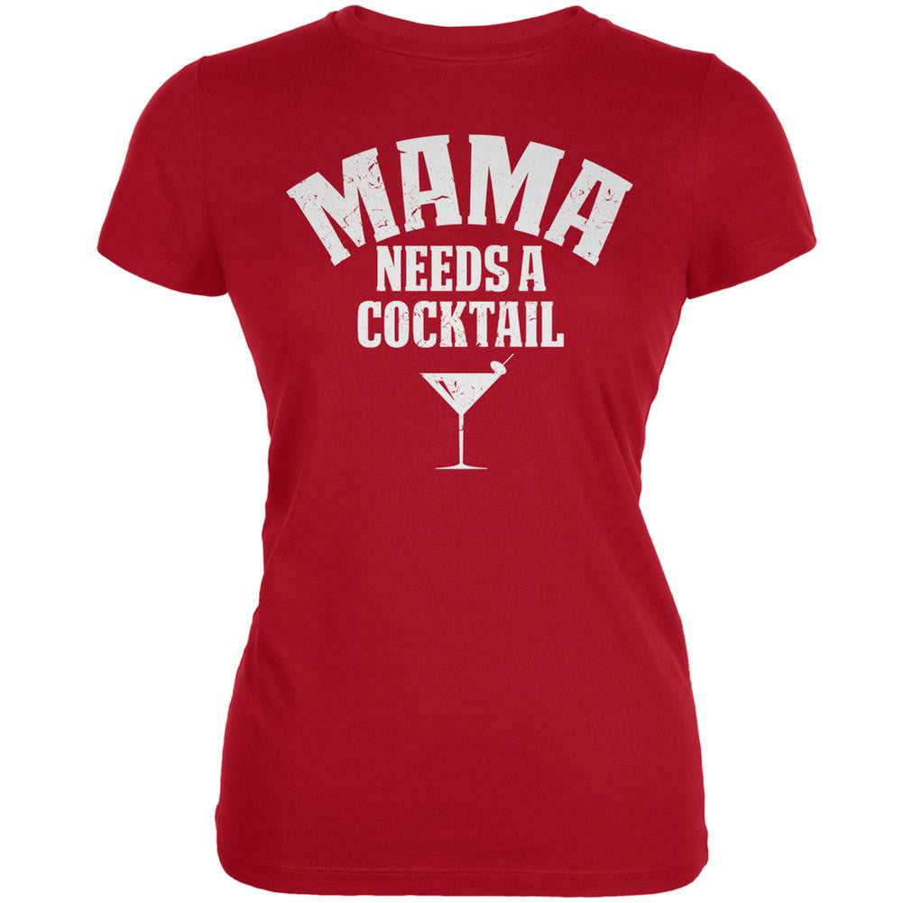 Mama Needs A Cocktail Red Juniors Soft T-Shirt Juniors T-Shirts Old Glory SM Red