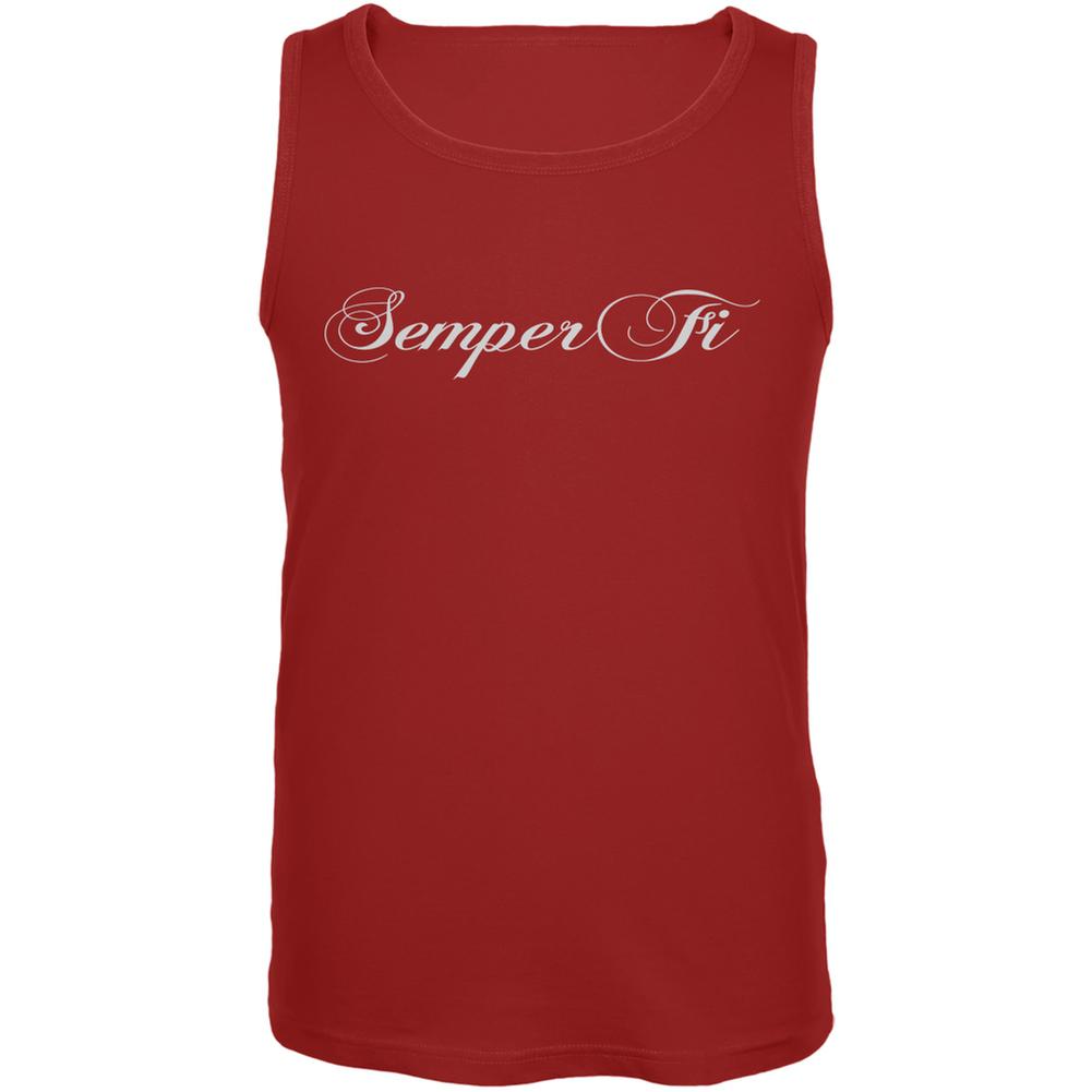 Semper Fi Script Red Adult Tank Top Men's Tank Tops Old Glory 2XL Red
