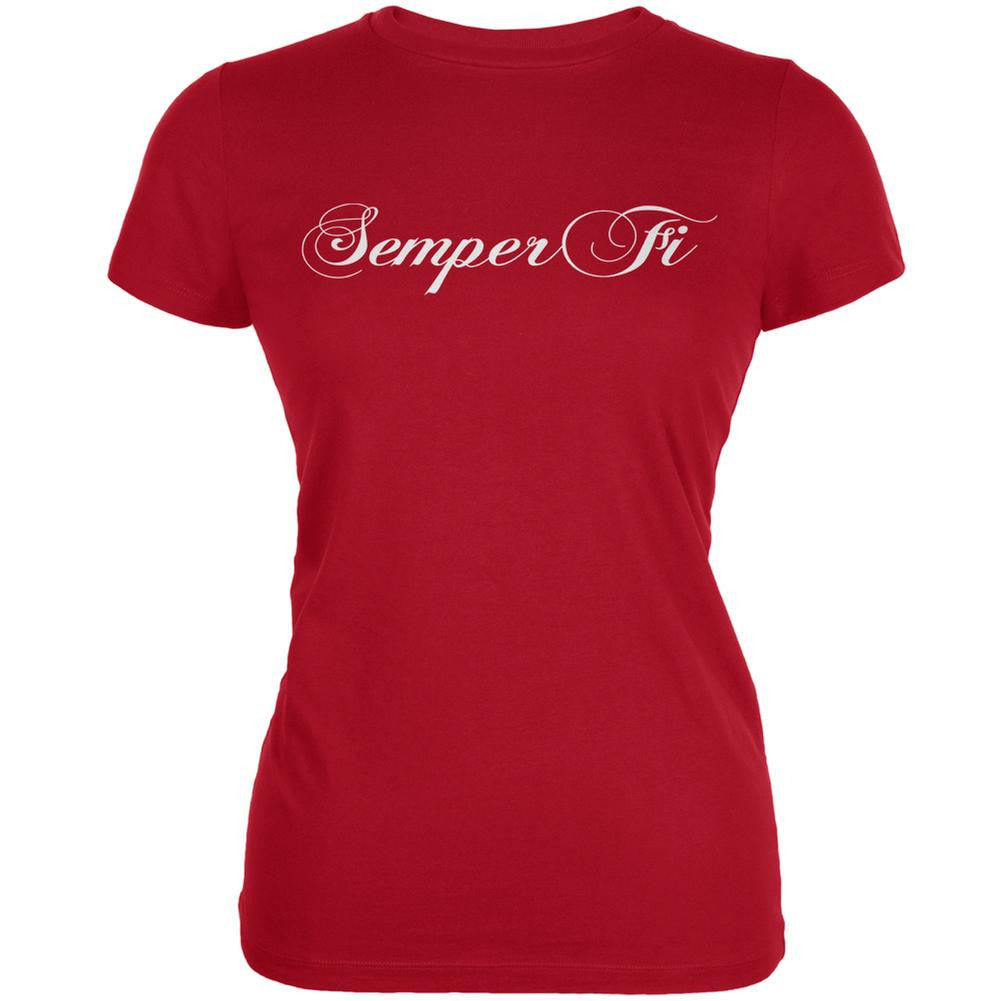 Semper Fi Script Red Juniors Soft T-Shirt Juniors T-Shirts Old Glory 2XL Red