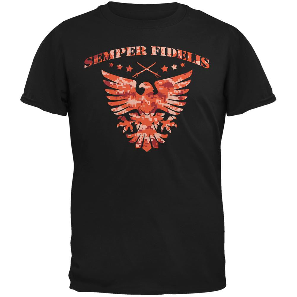 Semper Fidelis Eagle Black Adult T-Shirt Men's T-Shirts Old Glory 2XL Black